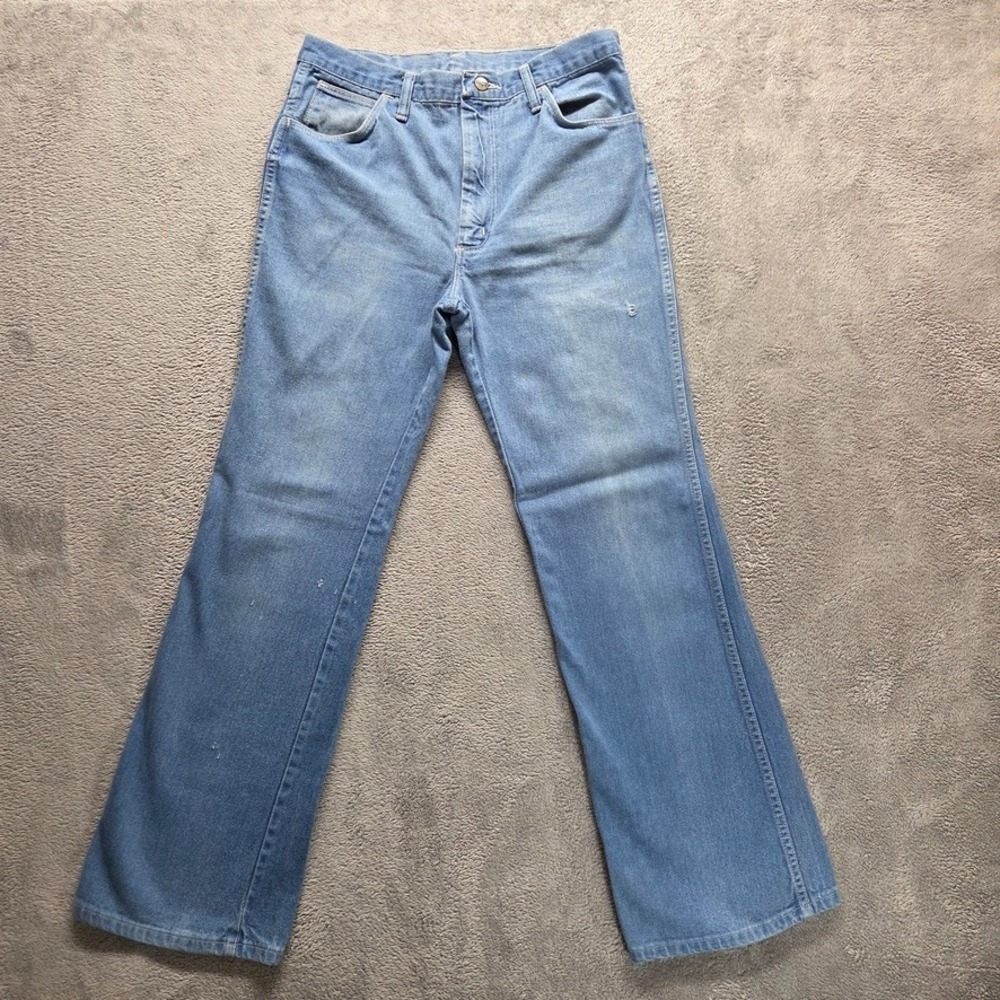 Vintage Wrangler Jeans Mens 34X31 Blue Slim Bootcut Mid Rise Faded Western Denim